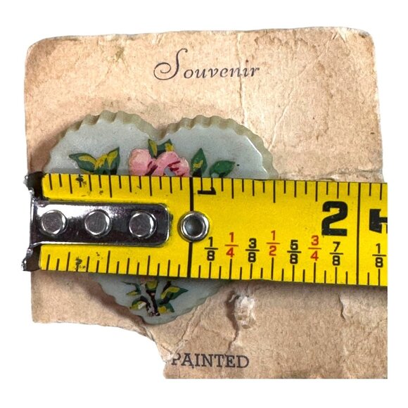 Vintage Heart-Shaped Hand-Painted Coney Island Souvenir Pin Brooch Floral Design - Picture 4 of 5